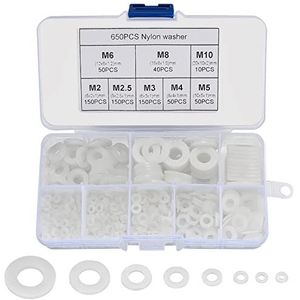 650 stuks Nylon Ringen, Plat Kunststof Carrosserie Ringen, Ronde Sluitringen Afstandhouders, Pakkingen voor Schroeven Isolatie - Wit, M2/M2,5/M3/M4/M5/M6/M8/M10