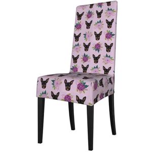 KemEng Miniatuur Pinscher Lavendel Bloemen, Stoelhoezen, Stoelbeschermer, Stretch Eetkamerstoel Slipcover Seat Cover voor Stoelen