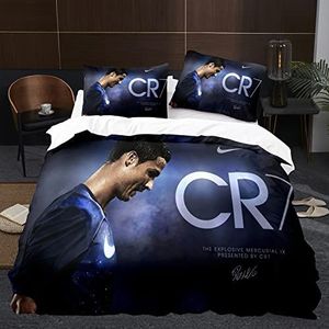 WINUO Cristiano Ronaldo Dekbedovertrek, 140 x 200 cm, 100% microvezel, 3D-digitale print, beddengoed, 3-delig