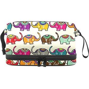 Dubbellaags Cosmetische Tas Olifanten Draagbare Make-up Tas Reizen Organizer Pouch Voor Vrouwen Meisjes Toiletries Tassen, Meerkleurig, 27x15x14 cm/10.6x5.9x5.5 in, Make-up zakje