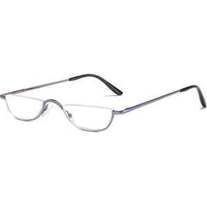 Leesbril Half montuur Semi-randloos Metaal Sterke bril Veerscharnier Heldere lens Lichtgewicht Mode Computerlezers for Mannen Vrouwen(Purple,2.5x)