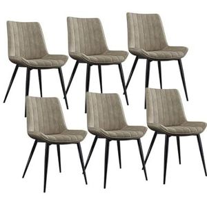 Modern retro design kunstleer eetkamerstoelen set van 6, mat leer zwart metalen antislipvoetjes voor terras thuis