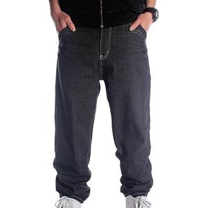 HHuiXinXue Heren Trend Hip Hop Jeans Broek Grote Maten Skater Broek Brede Pijpen Broek Relaxed-Fit Mannen Street Dance Kostuums, Zwart, 5XL