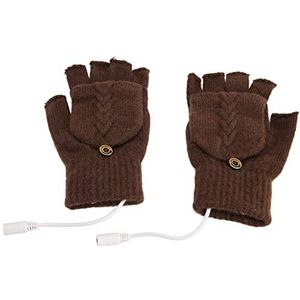 Dubbelzijdige USB-verwarmde Handschoenen Gebreide Halfvingerloze USB-verwarmde Handschoenen voor op Kantoor voor Dames en Kinderen (Koffie)