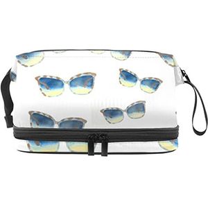 Dubbele Laag Cosmetische Tas Zonnebril Draagbare Make-up Tas Reizen Organizer Pouch voor Vrouwen Meisjes Toiletartikelen Tassen, Meerkleurig, 27x15x14 cm/10.6x5.9x5.5 in, Make-up zakje