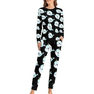 Leuke Eenhoorn Walvis Zachte Womens Pyjama Lange Mouw Warm Fit Pyjama Loungewear Sets met Zakken 2XL