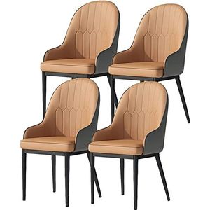 GEIRONV Moderne eetkamerstoelen set van 4, mat PU-leer rugleuning Woonkamerstoelen met metalen poten Eetkamerstoelen Keukenstoelen Eetstoelen (Color : Khaki gray, Size : Black feet)