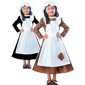 Childs Victoriaans meisjeskostuum (bruine jurk, leeftijd 9-10 jaar)