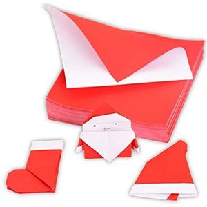 Molinter Origamipapier, 100 stuks, knutselpapier, Kerstmis, rood wit, knutselpapier, origamipapier, dubbelzijdig vouwpapier voor kinderen