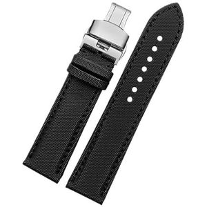 Snel los te maken zachte horlogeband Geschikt for Mido Geschikt for Seiko Geschikt for Omega 20mm 21mm 22mm Nylon leren horlogeband Duiken Heren Canvas Armband(Black silver Folding,22mm)