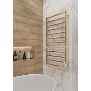 Elna Elektrische handdoekradiator, goud, 205 W, 100 x 530 mm, compact en elegant, voor dagelijks gebruik en thuis, roestvrij staal, met timer, thermostaat en eco, IP44, wandmontage