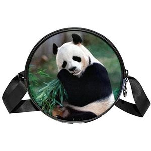 Messenger Bag Giant Panda Eten Bamboe Bladeren Crossbody Tas Voor Vrouwen Rond, Meerkleurig, 6.7x6.7x2.3 in, Sling Rugzakken