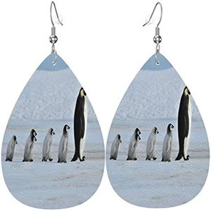 Lederen oorbellen voor vrouwen Antarctica pinguïn wandelen op besneeuwde druppel bengelen tiener meisjes bengelen oorbellen creatieve lange oorbellen, voor sieradengeschenk, Ouple, bruids, 3.8x5.7cm,