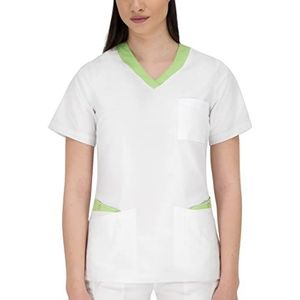 B-well Paola Kasack voor dames, wit, V-hals, slip-jas voor dames, medische beroepskleding, wit/blauw, 36