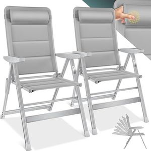 KESSER® Tuinstoel met hoge rugleuning met armleuningen, aluminium klapstoel met hoofdkussen, campingstoel, ademend en weerbestendig, 2 stuks