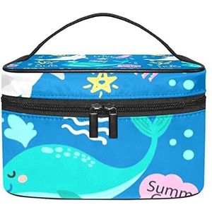 Kleurrijke dieren blauwe make-up organizer tas, reismake-up tas organizer case draagbare cosmetische tas voor vrouwen en meisjes toiletartikelen, Meerkleurig, 22.5x15x13.8cm/8.9x5.9x5.4in