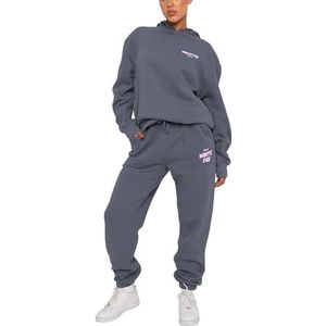 CheJooe Witte Fox Dupe Hoodie Trainingspak Womens Leisure Suits Dames 2 Stuk Warme Outfit Volledige Set Activewear Gym Wear Jogger Track Suits Womens Kleding, Donkergrijs, XXL