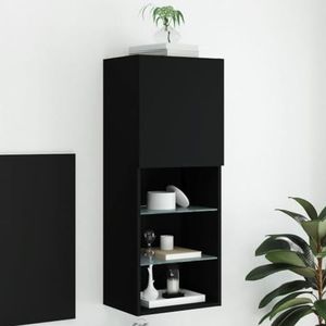 AJJHUUKI Entertainment Centra & TV Stands TV Kast met LED Verlichting Zwart 40,5x30x102 cm Meubels