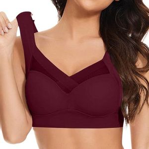 OwkHome Push-up Comfortbeha For Dames - Volledige Dekking Zonder Beugel, Naadloze Bralette Met Ondersteuning, Geschulpte V-hals, Dagelijkse Beha(H4-wine,2X-Large)