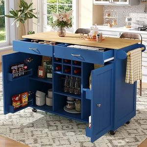Doyisy Modern keukeneiland (102 x 45 x 92 cm), keukenkast, buffetkast, dinerwagen met houtnerf, buffetkast, multifunctionele eettafel met opbergruimte (blauw)