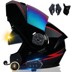Motorhelm Systeemhelm Met Bluetooth Modulaire Dubbele Integraalhelm Unisex Helm Zonneklep, Installatievrij Geïntegreerd Communicatiesysteem, DOT/ECE Gecertificeerde Helm B,L=59-60CM