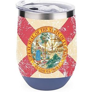 Retro Florida Staat Vlag Geïsoleerde Tumbler met Deksel Leuke Roestvrij Staal Koffie Mok Duurzaam Thee Cup Reizen Mok Blue-stijl