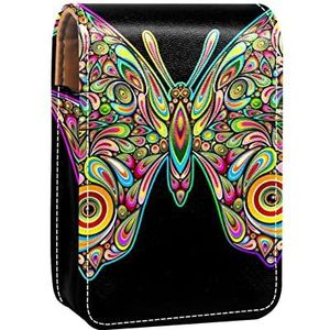 Vlinder Zwarte Lipgloss Houder Lipstick Case Draagbare Mini Lipstick Opbergdoos Reizen Lipstick Organizer Case met Spiegel voor Vrouwen, Meerkleurig, 9.5x2x7 cm/3.7x0.8x2.7 in