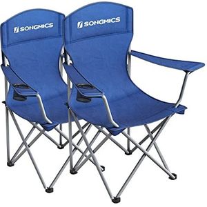 SONGMICS Campingstoel, set van 2, inklapbaar, comfortabel, klapstoel met robuust frame, tot 150 kg belastbaar, met flessenhouder, outdoor stoel, blauw GCB08BU, XL