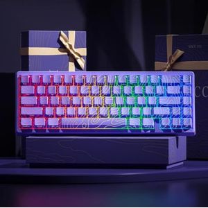 QPSJXN Jadestone Mechanisch Toetsenbord met IMD-Tech Keycaps Hot Swappable Seal Design Tri-Mode M67 RGB-Achtergrondverlichting (Paars)