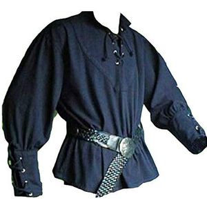 LaoZanA Heren middeleeuwse Shirt Renaissance Vintage Lange Mouwen Tops Gouden Side Piraat Chevalier Cosplay Kostuum Zonder Riem