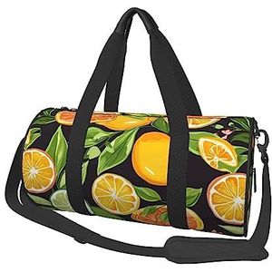 Citrus Fruit Patroon Gedrukt Ronde Duffel Reistas Ronde Roll Bag Gym Fitness Tas Training Handtas, Zwart, Eén maat