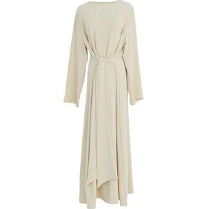 Jazvano Abaya-jurk voor moslim, eid, gebedjurk, Dubai, maxi-kaftan, islamitische salah, dagjurk, zachte moslimkleding, beige, L-XL
