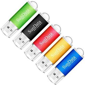 SunData USB-stick 32GB 5 stuks USB 2.0 Memory Stick Flash Drive Memory Stick, 32GB zwart, blauw, groen, rood, goud.