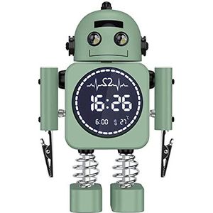 ANTIOCH Intelligente digitale wekker robot temperatuur display bureau horloges herhaling slaapkamer huis kinderen (groen)