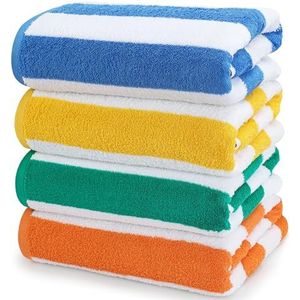 Utopia Towels (4 Stuks) Cabana Gestreepte Strandhanddoek, (76 x 152 cm) Extra Groot 100% Ringgesponnen Katoen, Zeer Absorberende Sneldrogende Bad- en Zwemhanddoeken (Blauw, Geel, Groen & Oranje)