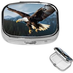 Vierkante Pillendoos Draagbare Metalen Pil Case 2 Compartiment Kleine Reizen Pil Organizer Eagle at Hunting Vitaminen Houder Organizer voor Portemonnee Pocket