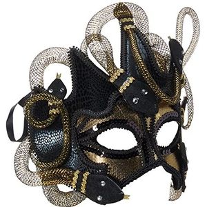 Goud en zwart Medusa-masker met lintstropdas (1 stuk) - boeiend accessoire voor gemaskerde evenementen, exotische themafeesten, Halloween, cosplay en meer