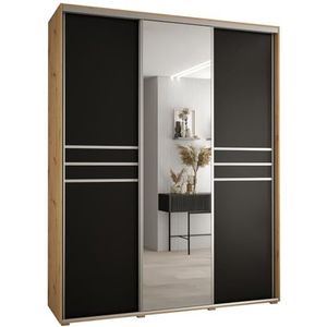 MEBLE KRYSPOL Davos 11 190 Kledingkast met drie schuifdeuren voor slaapkamer - Moderne Kledingkast met spiegel, kledingroede en planken - 235,2x190x60 cm - Artisan Black Silver