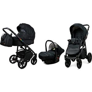BabyLux Lux 3 in 1 Baby Reis Systeem Kinderwagen Autostoel Sushade Regenhoes Voetenzak Dragende Wielen Pasgeborene tot Baby Onyx Black Frame