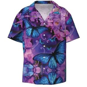 TyEdee Butterfly1 Overhemd met korte mouwen voor heren, met zak, casual overhemd met knopen, zakelijk overhemd, Zwart, 3XL