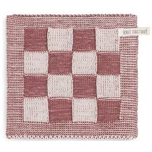 Knit Factory - Gebreide Pannenlap Block - Pannenlappen gemaakt van 50% katoen & 50% acryl - Blokken motief - Traditionele look - 1 stuk - Ecru/Stone Red - 23x23 cm