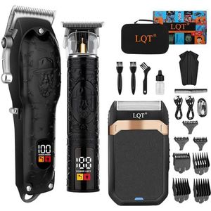 LQT Professionele tondeuseset voor mannen, elektrisch scheerapparaat, draadloze tondeuse voor kapsels, baardtrimmer, mannenverzorgingsset, cadeau voor hem (zwart)