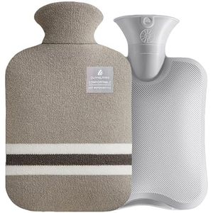 OliviaLiving Warmwaterkruik met klassieke gestreepte hoes, 2 liter warmwaterzak voor menstruatiekrampen, nek- en schouderpijnverlichting, warme en koude therapieën, handvoetwarmer