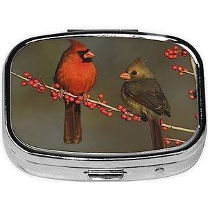 Rode Vogels Gedrukt Pillendoosje 2 Compartiment Geneeskunde Pil Organizer Draagbare Kleine Pil Case voor Pocket Of Portemonnee Pillendoos