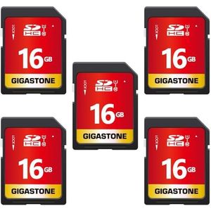 GIGASTONE SD Card 16GB 5-Pack SDHC met 5x Mini-case, Geheugenkaart voor Full HD Video Canon Nikon Sony Pentax Kodak Olympus Panasonic Digital Camera, 80MB/s UHS-I U1 C10 Class 10