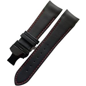 Handgemaakte Lederen Gebogen Uiteinde Horlogeband 22 Mm 23 Mm 24 Mm Compatibel Met Tissot T035 Horlogebandriem Stalen Gesp Polsarmband (Color : Red line BK clasp, Size : 22mm)