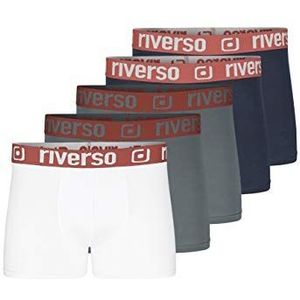 riverso RIVHarry Boxershorts voor heren, 5-delige set, basic boxer, retro, organisch katoen, biologisch katoen, 95% katoen, stretch, herenonderbroeken, set, kleurrijk, zwart, grijs, blauw, wit, S, M,