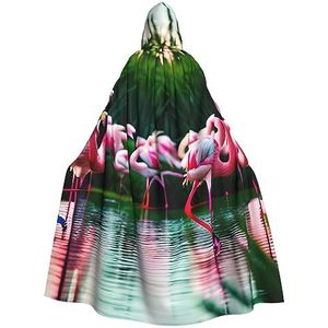 SSIMOO Kleurrijke en fantastische flamingo's volwassen partij decoratieve cape,Volwassen Halloween Hooded Cloak,Cosplay Kostuum Cape