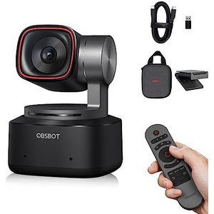 OBSBOT Tiny 2 AI-aangedreven PTZ 4K webcam 1/1.5"" CMOS 4X snellere scherpstelling USB 3.0 10x snellere gegevensoverdracht spraakbesturing, met Tiny Smart Remote 2