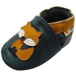 Yalion Baby jongens meisjes zacht leer loopschoenen kruipschoenen babypantoffels met suède zolen multi-stijl, Donkergroen Vos 09, 25/26 EU